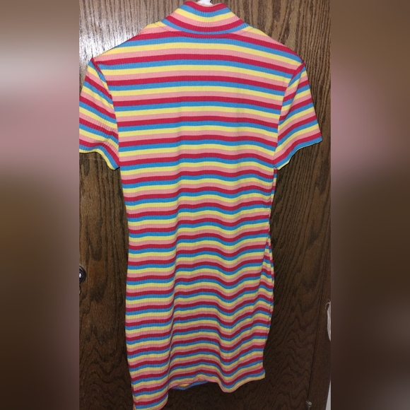 Rainbow Striped Bodycon Short Sleeve Dress with Butterfly Embroidery - Picture 6 of 10